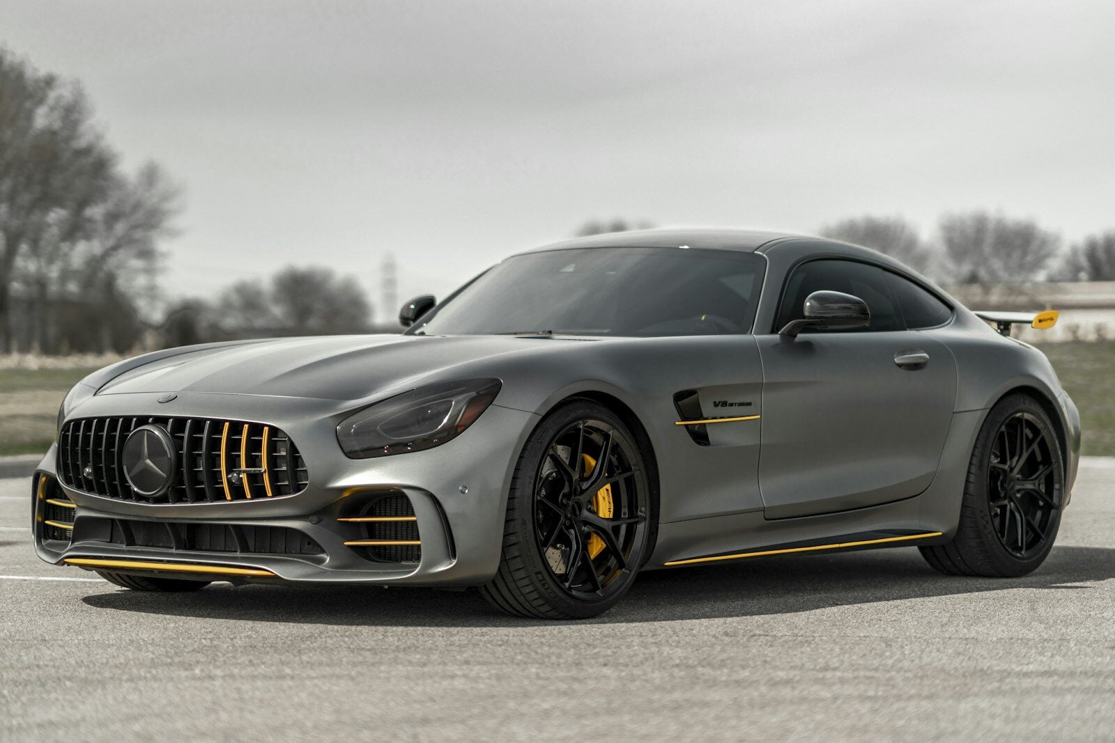 Grey Mercedes-AMG GT R front three-quarter view